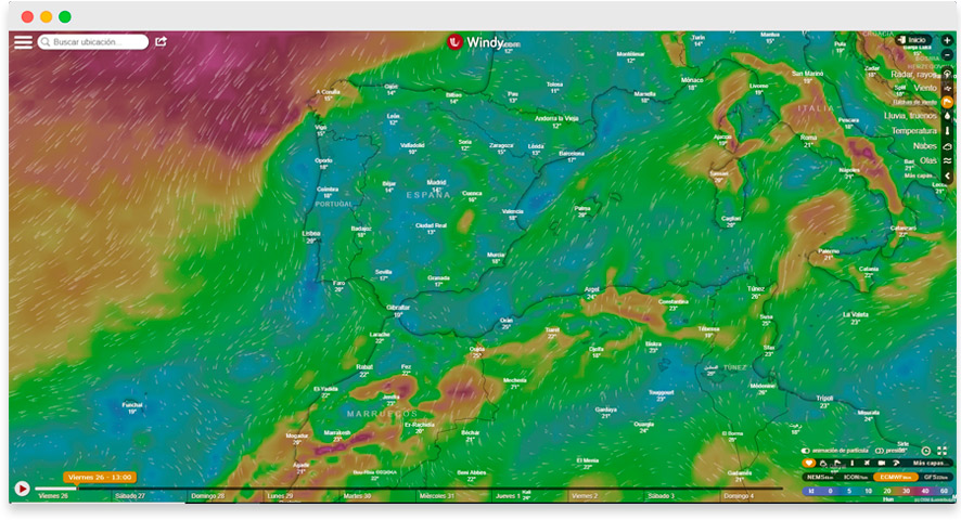 Windy app para meteorología